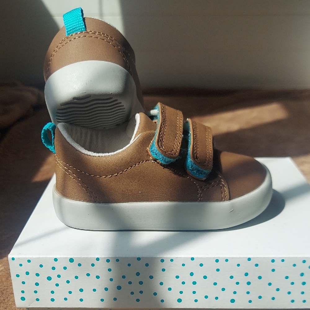 Ten Little Everyday Casual Brown and Teal Baby Shoes Boys Size 4